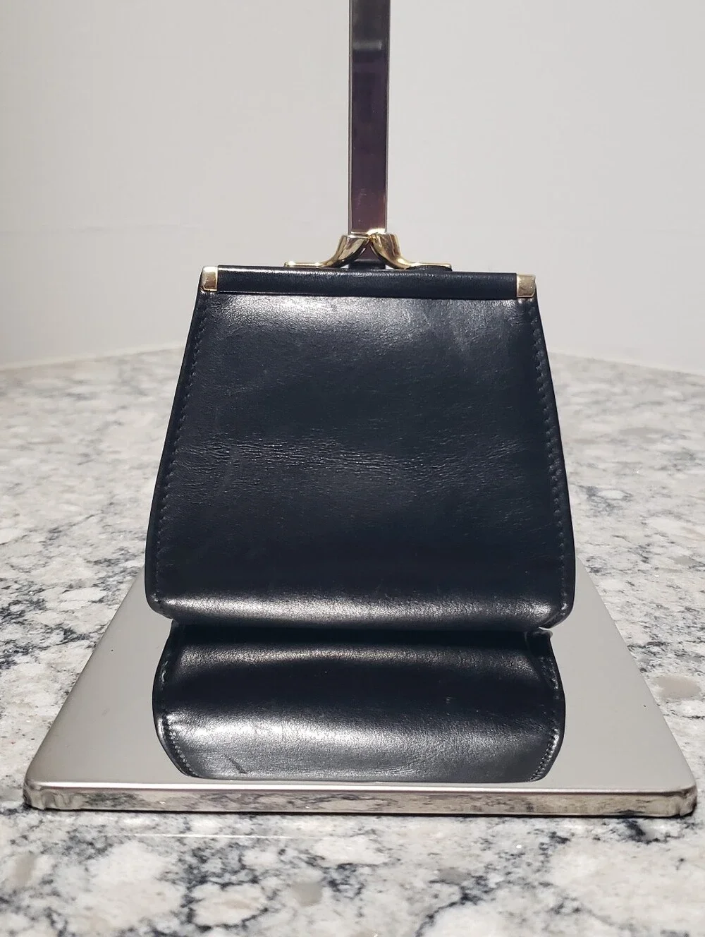 Bally Vintage Kisslock Coin Purse Black Leather Mini Wallet Clasp Pouch